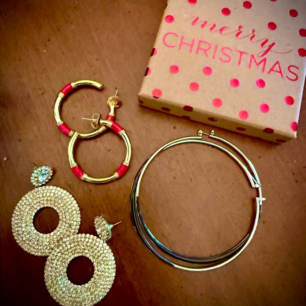 Gold, Silver, Rhinestone Hoop Earrings Set LOT #22